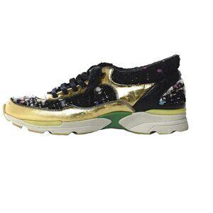 Chanel Tweed Sneakers Black Gold Multicolor